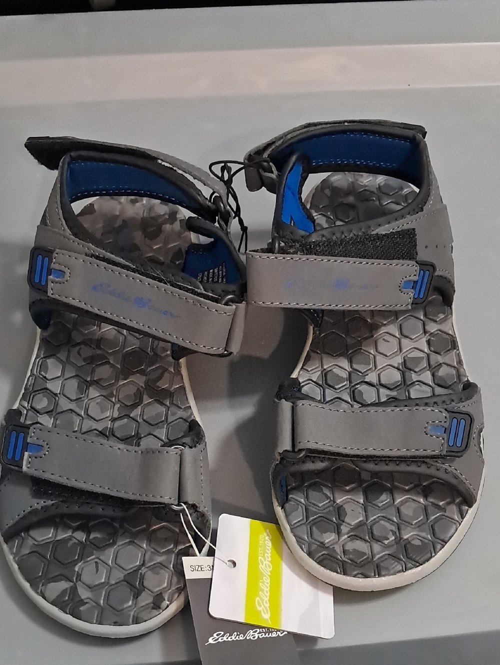 Eddie Bauer Gray and Blue Kids' Hook-and-Loop Closed-Toe Sandals